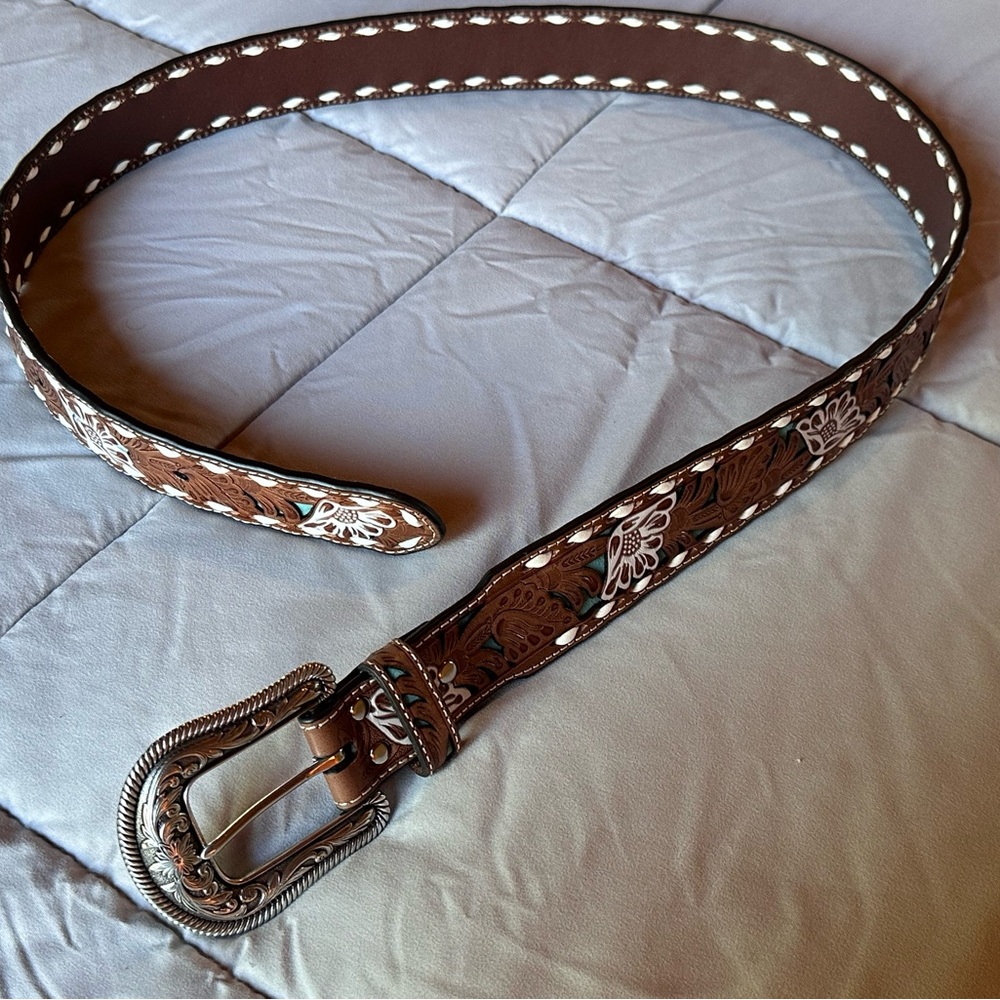 Western Belt with detailed leather and a pop of color